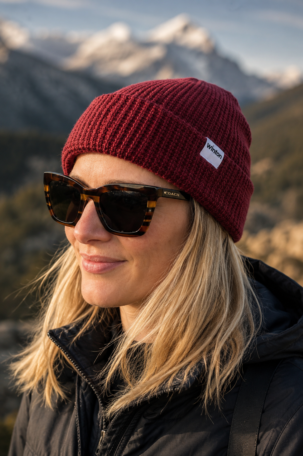 Waffle knit Beanie - Cherry