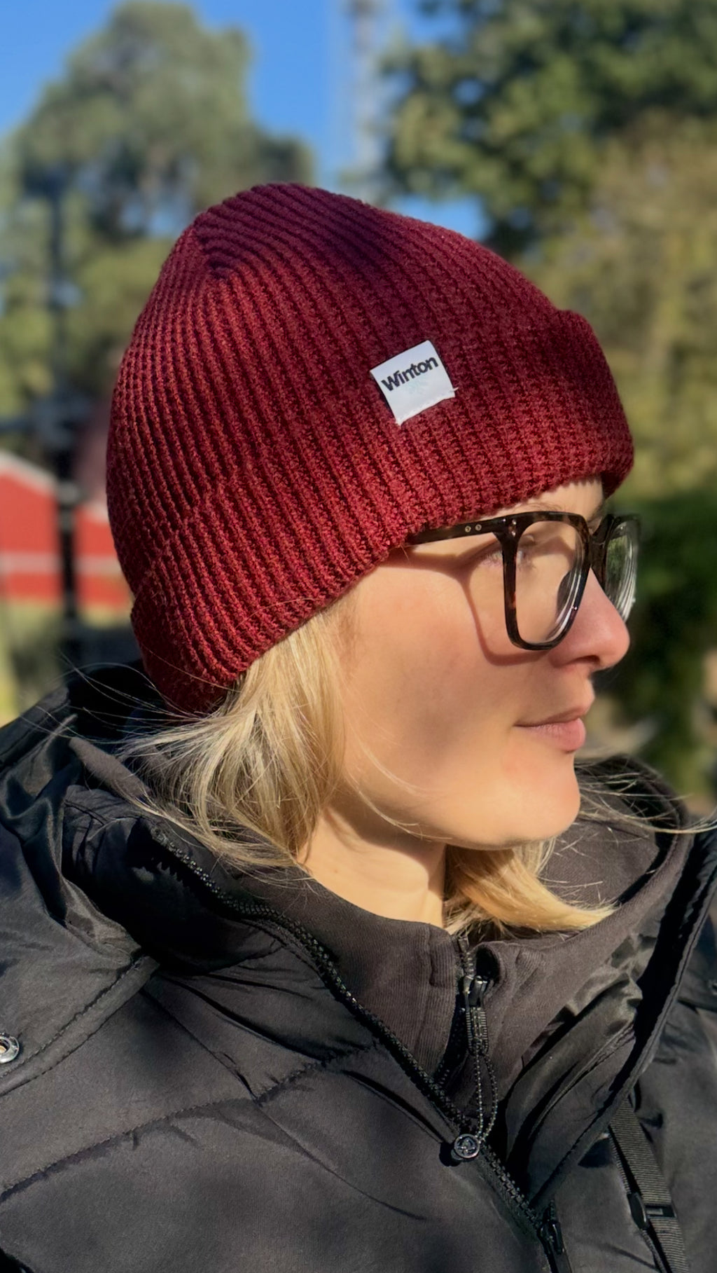 Waffle knit Beanie - Cherry